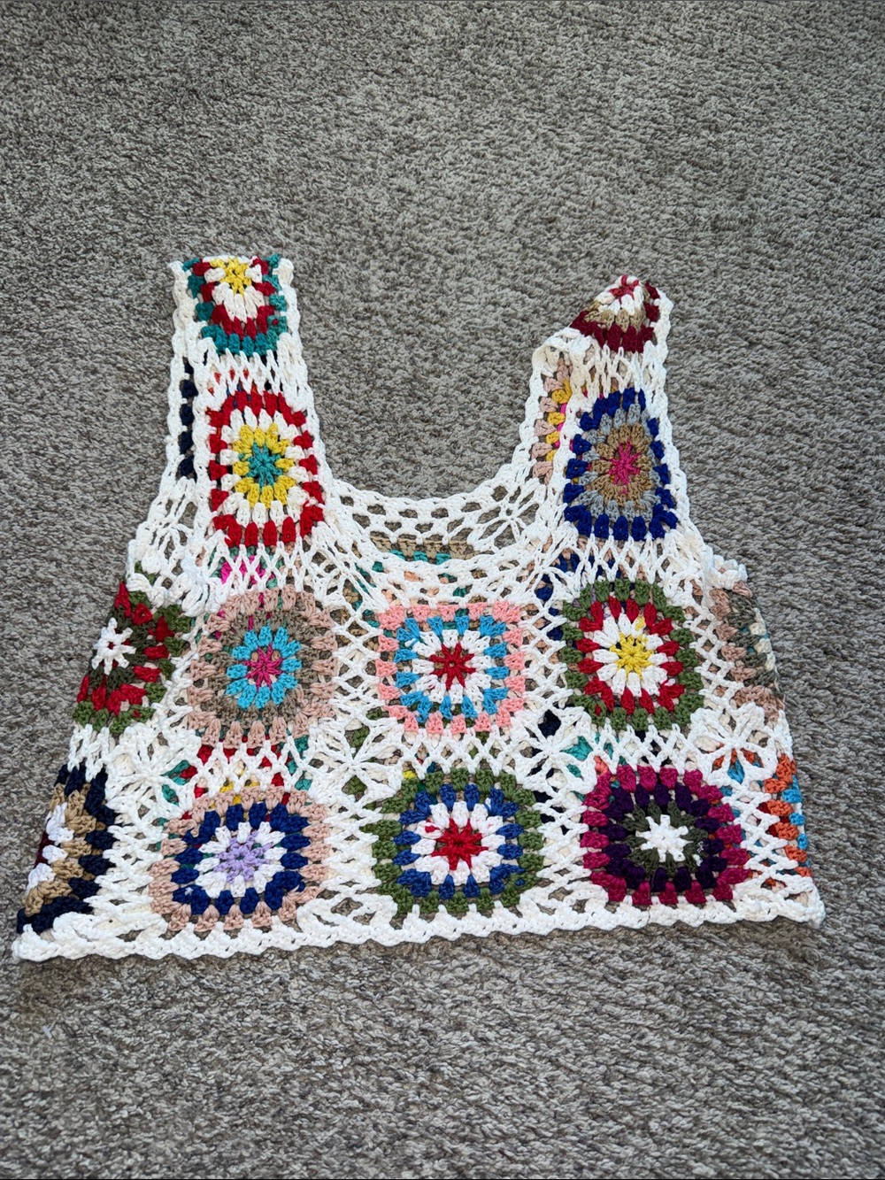 Altar'd State White Crochet Multicolor Granny Square Tank Coverup